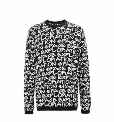 China Black and white jacquard men's sweaters winter knitted clothes new Anti-wrinkle 2020 autumn full letters for men's sweater for sale