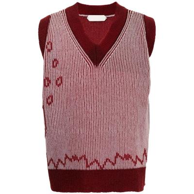 China 2021 Wholesale Custom Anti-wrinkle Jacquard Red V-neck Loose Knitted Men Pullover Sleeveless Sweaters Invest for sale