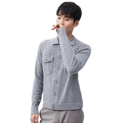 China Anti-wrinkle Spring Fashion Office Men's Pure Turn Down Collar Sleeves Cashmere Cardigan Sweater Polo Neck Sweater Men Long for sale