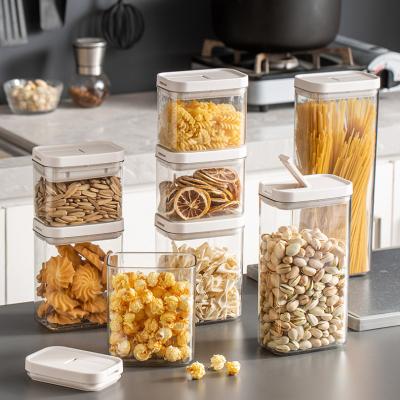 China Modern Wholesale Transparent PET+PP Tea Food Cereal Snacks Jars Airtight Kitchen Food Storage Container for sale