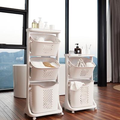 China 44*33*79 2 Tier Modern Bathroom Laundry Trolley Basket Multifunction Plastic Laundry Basket Top for sale