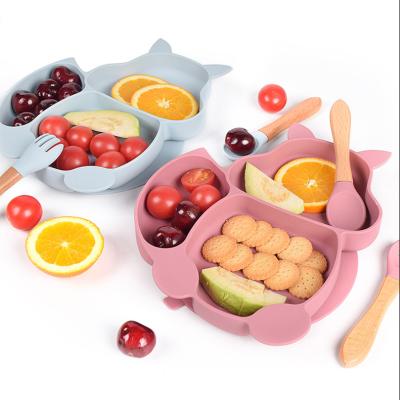 China Modern Wholesale Custom Baby Dinnerware Suction Cup Spoon Fork Cup Baby Cutlery Set Silicone Feeding Dish Children for sale