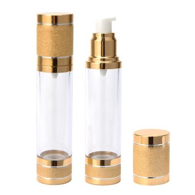 China 10ml 15ml 30ml Gold Pump Bottle Airless Makeup Luxury Plastic Cosmetic Lotion Round Personal Care In Stock For Skin Care Products for sale