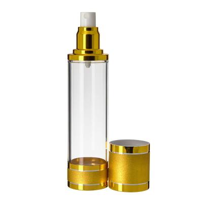 China Eco Friendly Plastic Bottle Manufacturers 15ml/30ml/50ml AS Aluminum Gold Airless Pump Bottle for sale