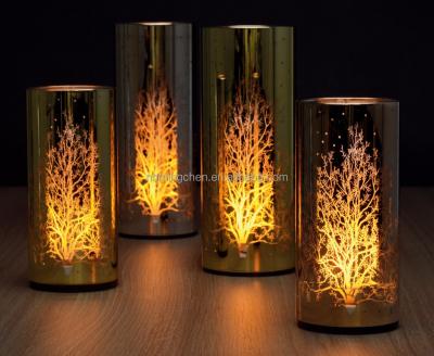 China Fashionable Glass Led Christmas Home Decoration Light Cylinder Lamp Medium Size With Flame Effect for sale