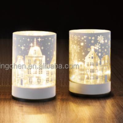 China Fashionable Glass Led Cylinder Light Home Decoration Christmas Small Size White House for sale