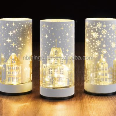 China Trendy Glass Led Christmas Home Decoration Medium Size Cylinder Lamp Light White House for sale