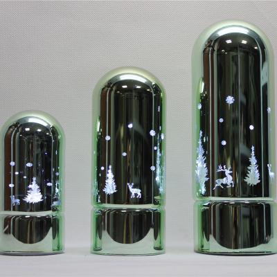 China Trendy Glass Led Light Home Decoration Dome Lamp Green Glass With White Light And Deer Tree Laser Cut for sale