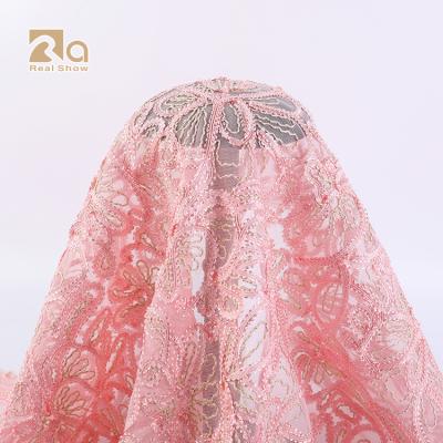 China Fashion Breathable New Gold French Lace Rope Embroidery Chiffon Fabric With Best Price High Quality for sale