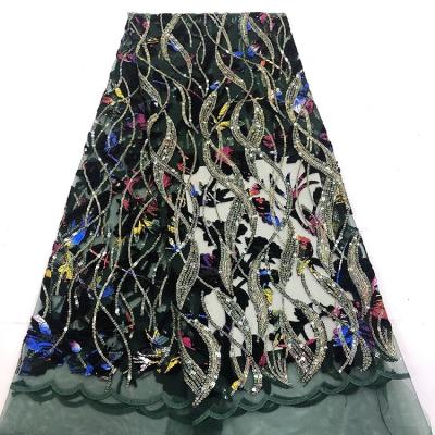 China New Elastic Sequin Fabric Fashion Embroidered Embroidered Lace Fabric With Fast Delivery for sale