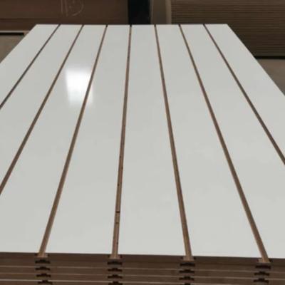 China Moisture Proof Melamine Laminated HDF Slotted MDF Ranurado Board For Wall Panel for sale