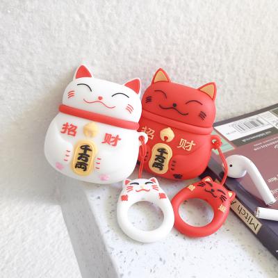 China IVANHOE Scratchproof and Shockproof for AirPods 1/2 Case Cute Cartoon Lucky Cat Pattern Earphone Case Soft Protect Cover with Finger Ring Strap for sale