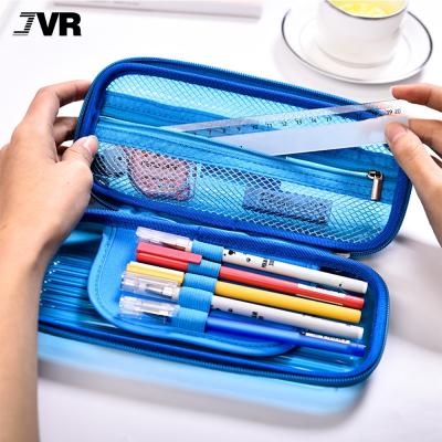 China Durable Large Capacity Two Compartments Stationery Pocket Zipper Custom Pencil Case for sale