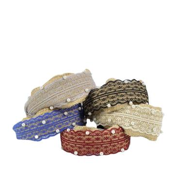 China Pearl Nail Hemp Travel 2021 Cotton News Wide Edge Women's Hair Band for sale