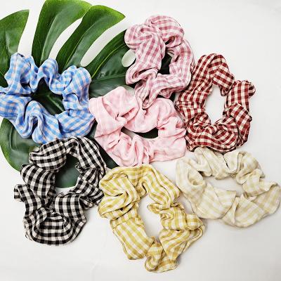 China 2021 New Lovely Small Fashion Circle Plaid Multi Colors Grid Trendy Elastic Hair Bands For Women for sale