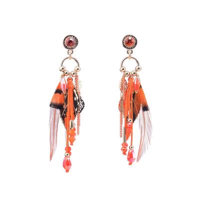 China CLASSIC New Design Two Color Light Feather Metal Factory Element Handmade Crystal Cut Glass Bohemian Earrings for sale