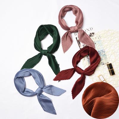 China Decorative Silk Scarf Small Square Scarf Monochrome Pleated Square Women's Diamond Soft Scarf for sale