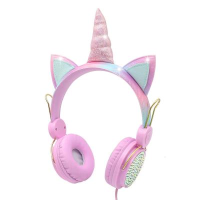 China Shenzhen Factory Wholesales 3.5MM Unicorn Headphones Kids Headphones Student Wired Headphones Earphone for sale