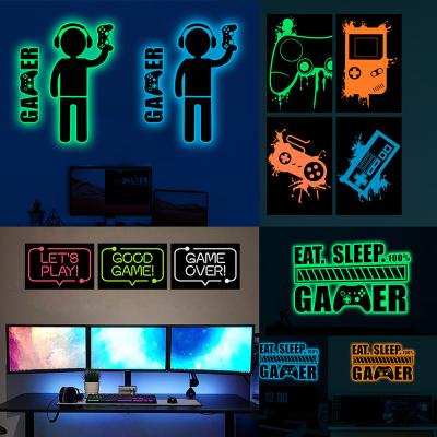 China Shiny Eat Sleep Game Wall Decal Glow In The Dark Wall Stickers Gamer Game Controller Visual For Boys Room Home Playroom Decoration for sale