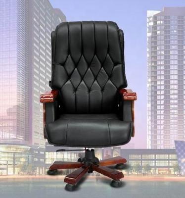 China (Size) WS82128 Good Quality Boss Adjustable High End Real Leather Or PU Chair Executive Director Armrest Wooden Base Wood Office Chair for sale