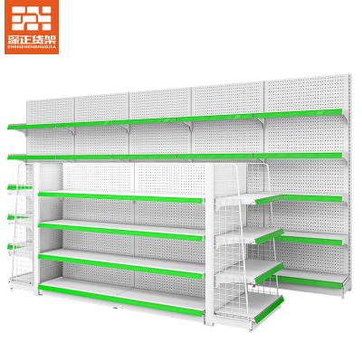 China Single Sided Double Sided Grocery Retail Display Stand Gondola Shelving Island Supermarket Food Market Shelf Rack for sale