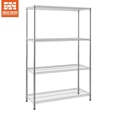 China Corrosion Protection 4 Tier Chrome Metal Carbon Steel Shelf Storage Shelves Wire Mesh Shelves Wire Shelving For Household Kitchen for sale