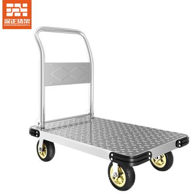 China Warehouse Heavy Duty Steel Plate Transport Trolley Cargo Easy Folding Flat Cart Metal Warehouse Trolley for sale