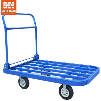 China Easy Folding Platform Steel Cart Folding Flat Warehouse Cart Mobile Warehouse Dolly Cart Supermarket Trolley Product for sale