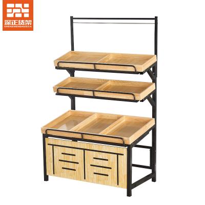 China Customized OEM/ODM steel wood rack for store supermarket commercial fruit rack for shelf fruit and vegetable rack for sale