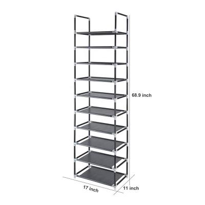 China Traditional 10 Tier Shoe Rack Shoe Organizer 20 Pairs Space Saving Nonwoven Fabric Shoe Shelf for sale