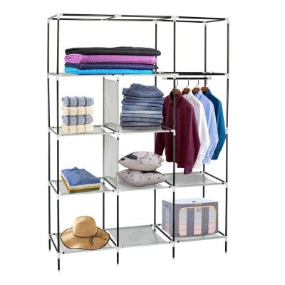 China Traditional Portable Clothes Closet Wardrobe Storage Organizer with Breathable Fabric, Zippered Double Rod Closet Clothes Closet Wardrobe for sale