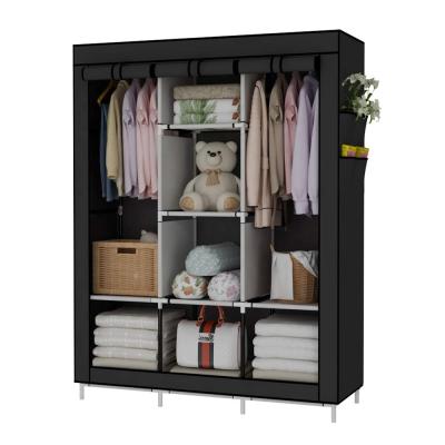 China Traditional Portable Wardrobe Closet Clothes Organizer Non-Woven Fabric Cover with 6 Storage Shelves, 2 Hanging Sections and 4 Side Pockets for sale