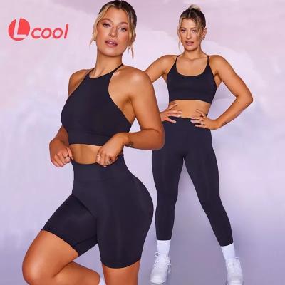 China Lcool New 2 Piece Workout Set Breathable Seamless Woman High Waist Fitness Sets 5 Piece Yoga Set Leggings for sale