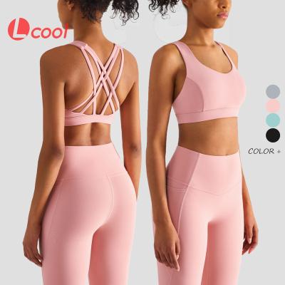 China Lcool Cross Strap Breathable High Quality LuLu Sports Bra Fitness Workout Clothes Back Sweat High Impact Wicking Sports Bra Plus Size for sale