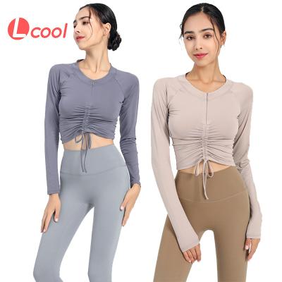 China Lcool Women's Breathable Mesh Running Sports Fitness Long Sleeve Shirt Zipper Thumb Hole Workout Stretch Breathable Sports T-shirt for sale