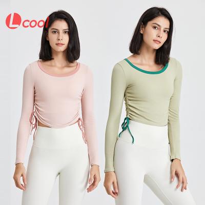 China Lcool Women's Breathable Running Fitness T-shirt Yoga Long Sleeve Tops Sports Patchwork T-shirt Workout T-shirt for sale