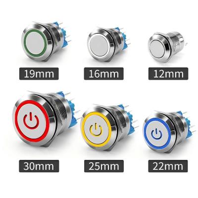 China 12mm Marine Waterproof Latching Pushbutton LED Switch 12V Light Electronic Push Button Switches Spdt Metal Push Button S for sale