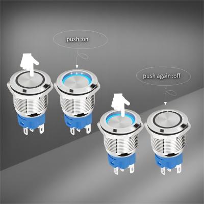 China 22mm LED Illuminated Self Return Latching Metal Push Button Switch With Connector On Off Switch Power Symbol Waterproof IP65 en venta