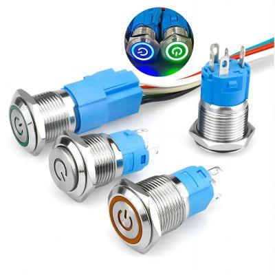 Cina 16mm Momentary Latching High Current LED Illuminated IP67 Waterproof Metal Push Button Switches 10A Self-locking With Wire in vendita