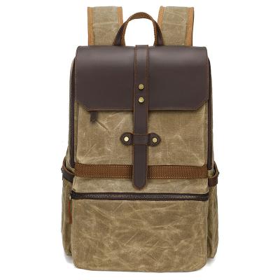 China PORTABLE Waterproof Waxed Backpack Men's Canvas Laptop Bag Crazy Horse Cowhide Backpack for sale