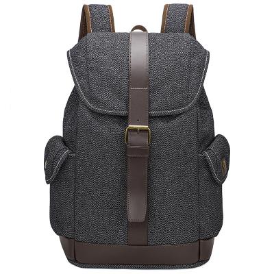 China PORTABLE Wholesale Leisure Travel Rucksack Drawstring Cowhide Canvas Outdoor Backpack For Man for sale