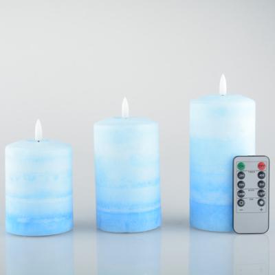 China Weddings Sky Blue Real Wax 3D Wick LED Battery Operated Candles For Wedding Party Halloween Home Decoration for sale