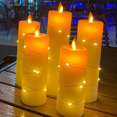 China High Quality Custom Color Embedded String Flameless Flickering Light Home Decor With Movable Flame Led Candles for sale