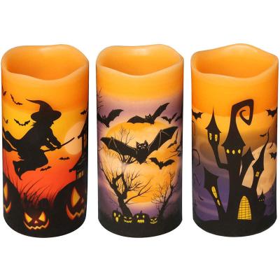 China Halloween LED Warm White Flapping Flameless Flickering Candles with Six Hours Timer Wax Battery Operated Candles for sale