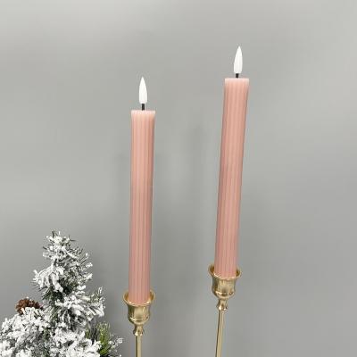 China Birthdays Set Of 2 3D Wick Beautiful White Flame Led Taper Candle Flicker Flameless Led Taper Candles for sale