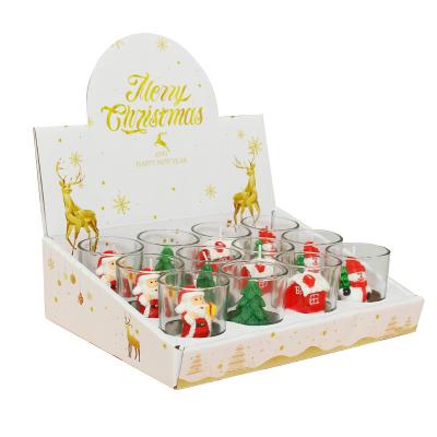 China Wholesale 12/Sets Christmas Atmosphere Christmas Candles With Glass Cup Snowman Christmas Candle Light for sale