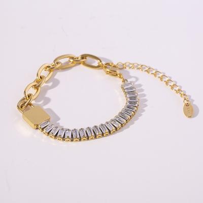 China Trendy popular metal geometric zircon chain bracelet splicing titanium steel 18k gold plated bracelet men and women for sale