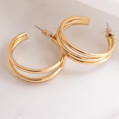 China Hot Selling TRENDY CZ Three-Layer Ring-wound Gold Plated Stud Earrings For Women Big Design Punk Round Statement Jewelry Geometric Earrings for sale