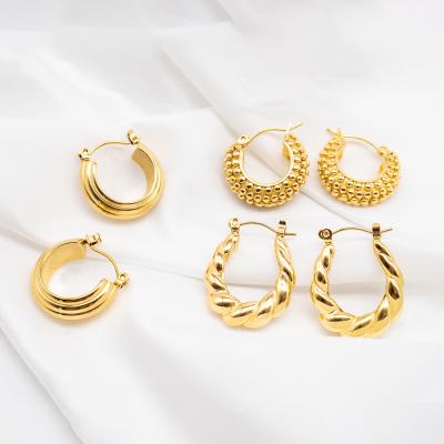 China Punk Stylish Chunky Earrings Gold Twisted Hoop Earring Vintage Jewelry 18K Gold Plated Earrings for sale