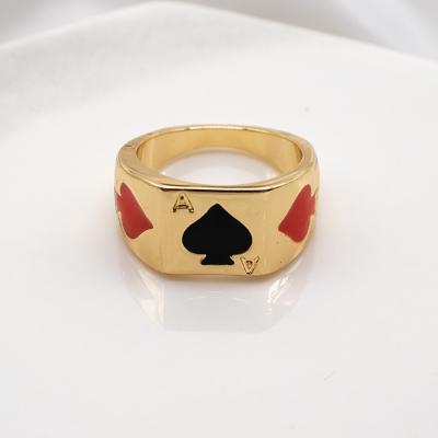 China Retro Hiphop Fashion Poker Design Peach Heart Ring For Women 18K Plated Stainless Steel Hip Hop Personality Design Ring For Men for sale